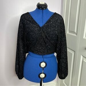 black tinsel cropped top